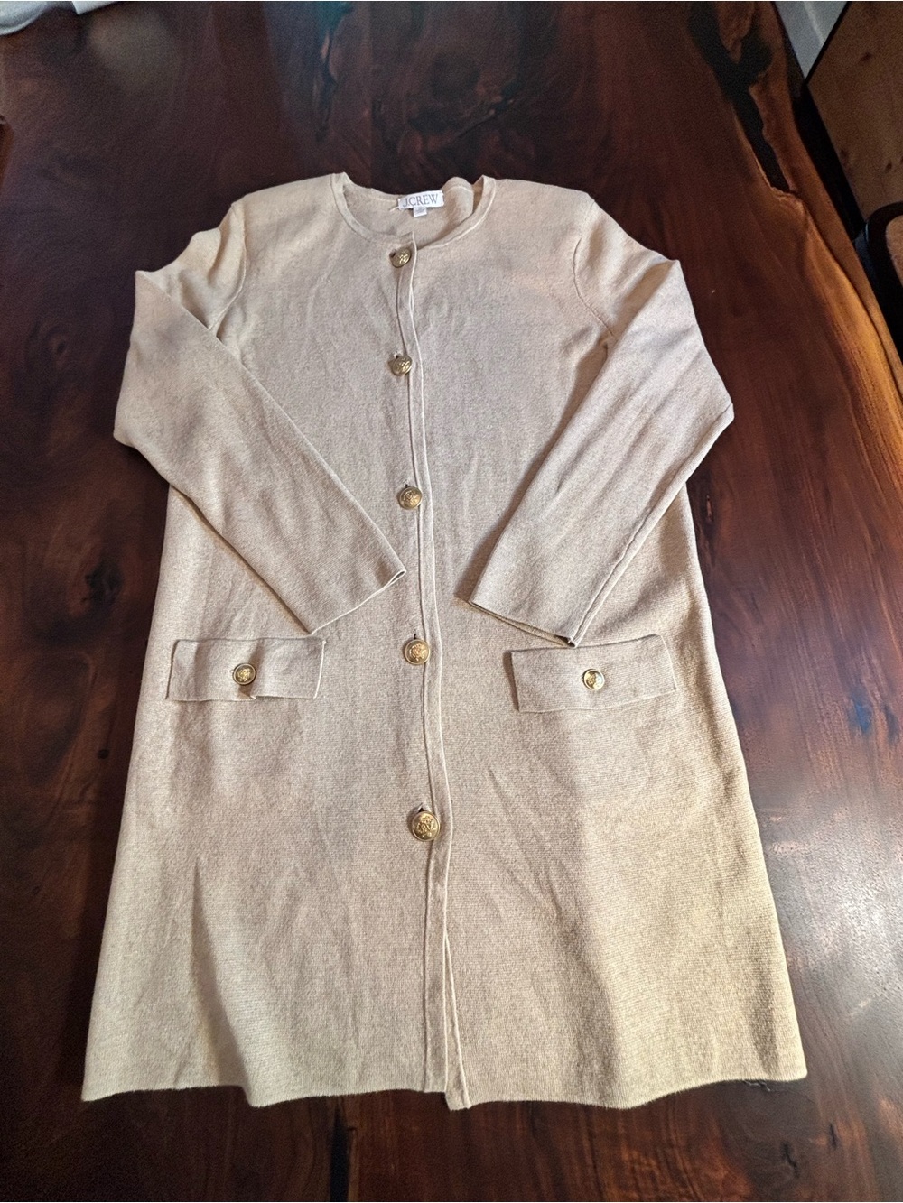 J. Crew Cream Button-Front Long Cardigan with Gold Buttons